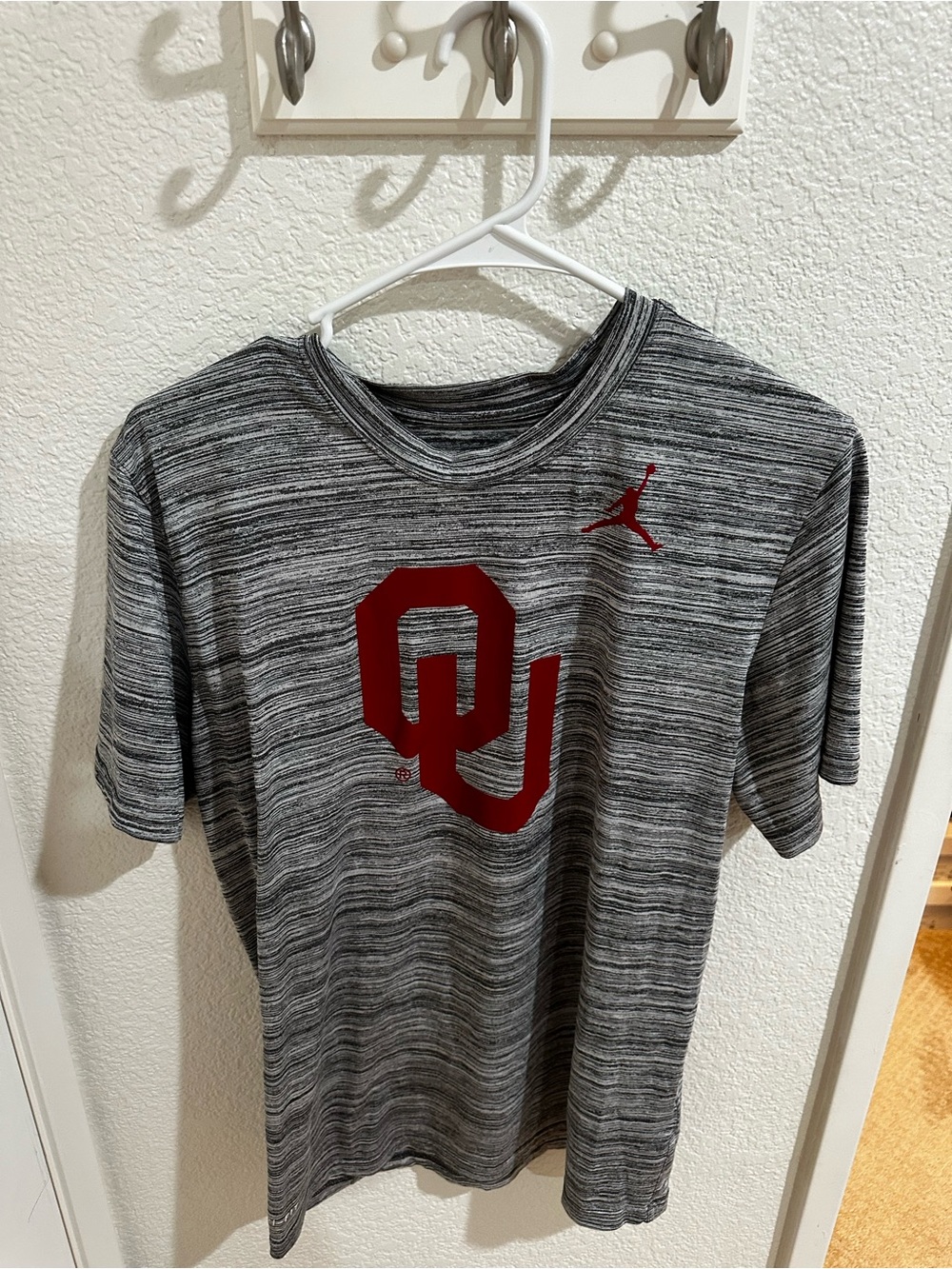 Jordan Gray Heathered Tee with Crimson OU Logo